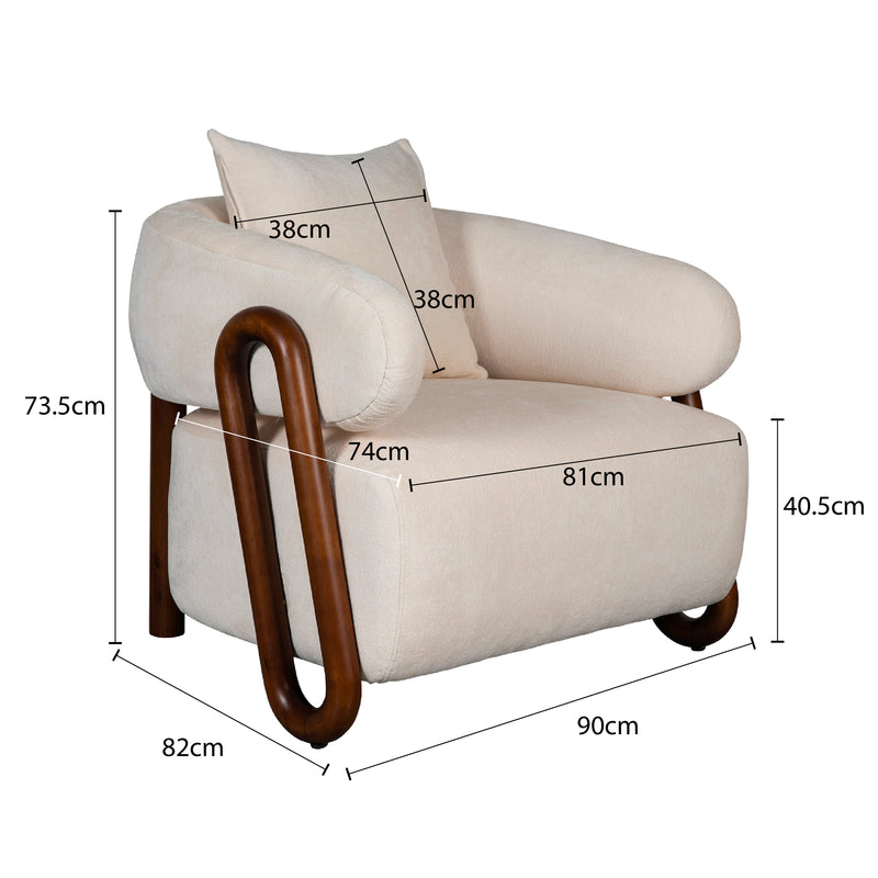 Hamptons Luna Loop Armchair with Wooden Armrest