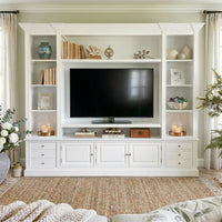 Hamptons Coastal White Entertainment TV Unit Cabinet with Solid Hardwood Upgraded