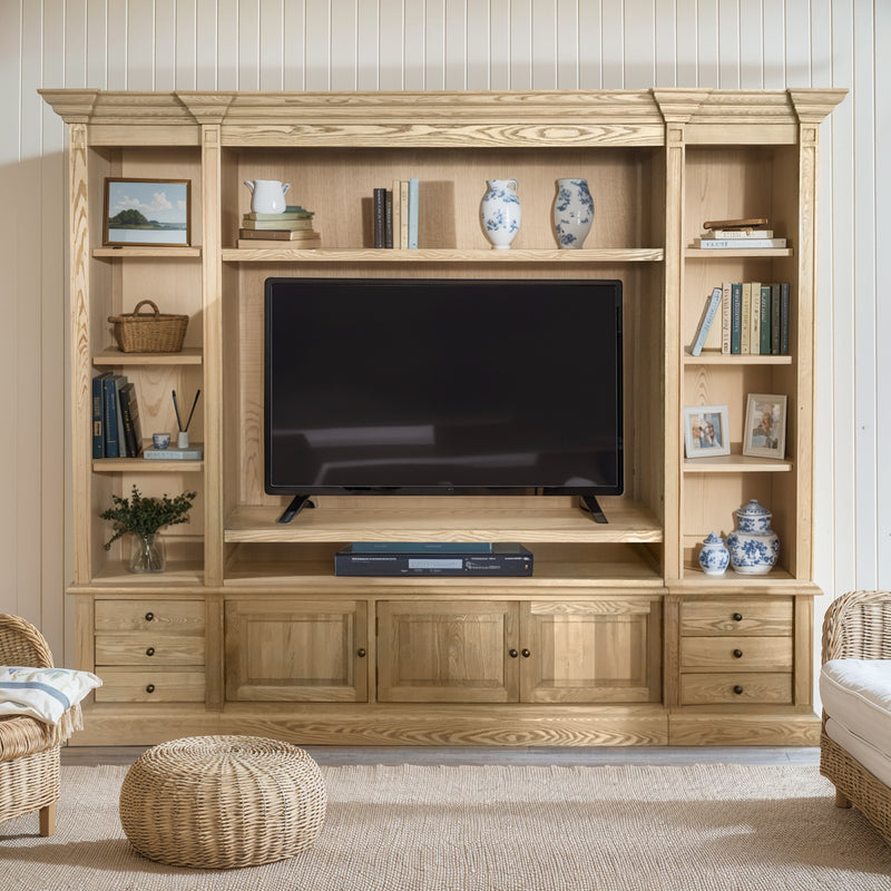 Hamptons Coastal Natural TV Entertainment Wall Unit Cabinet