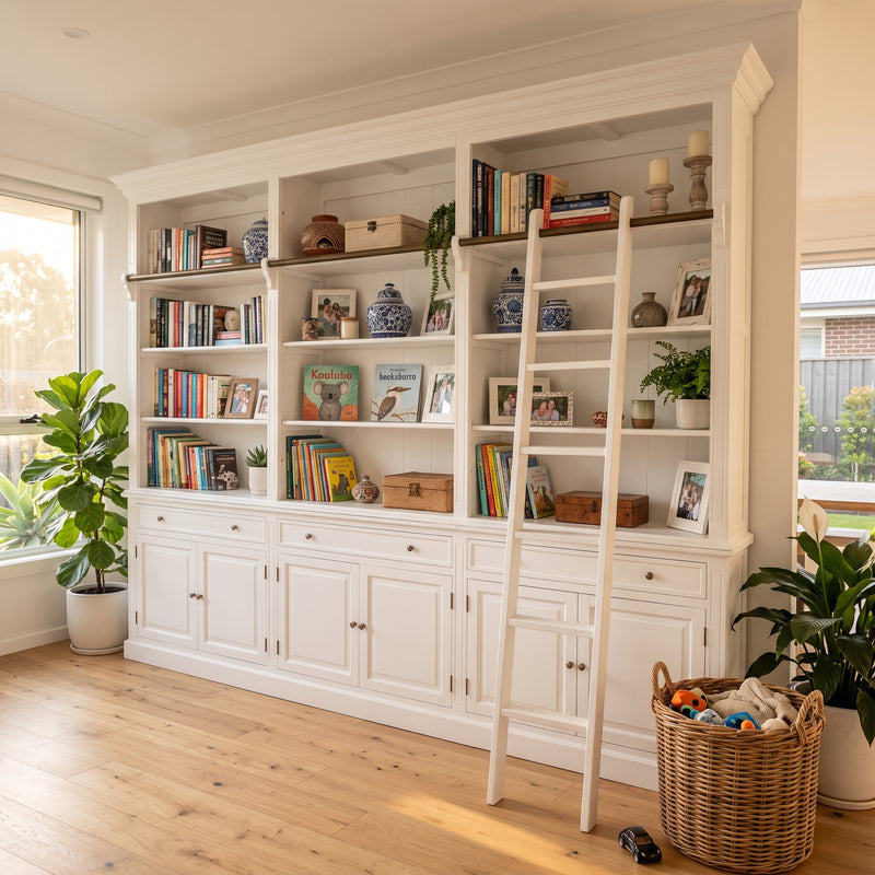 Hamptons Halifax 3 Bay Buffet and Hutch Bookcase with Ladder