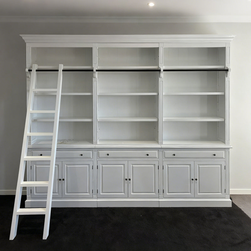 Hamptons Halifax 3 Bay Buffet and Hutch Bookcase with Ladder