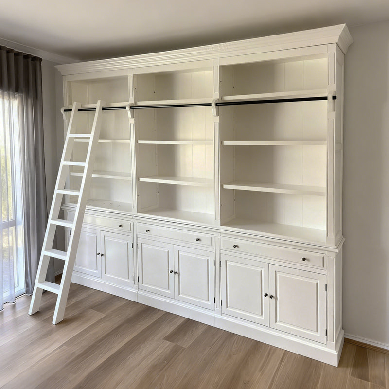 Hamptons Halifax 3 Bay Buffet and Hutch Bookcase with Ladder