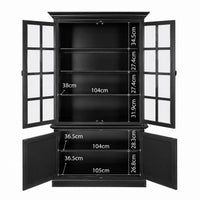 French Provincial Casement Double Glass Door Display Buffet and Hutch Cabinet Bookcase