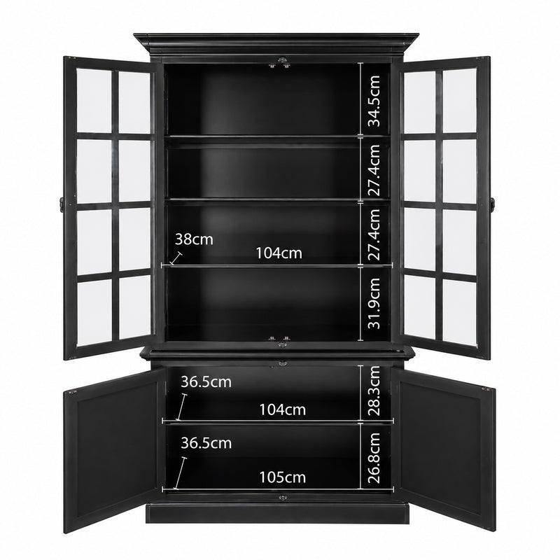 French Provincial Casement Double Glass Door Display Buffet and Hutch Cabinet Bookcase