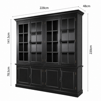 French Provincial Casement Double Glass Door Display Buffet and Hutch Cabinet Bookcase