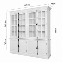 French Provincial Casement Double Glass Door Display Buffet and Hutch Cabinet Bookcase
