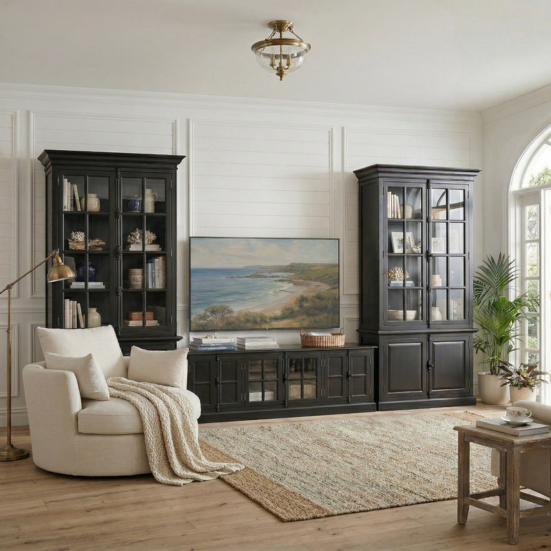 French Provincial Collection 3-Piece Wall Unit Set: A 200cm TV Unit & Twin Glass Display Cabinet Towers