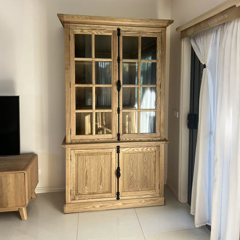 French Provincial Casement Double Glass Door Display Buffet and Hutch Cabinet Bookcase