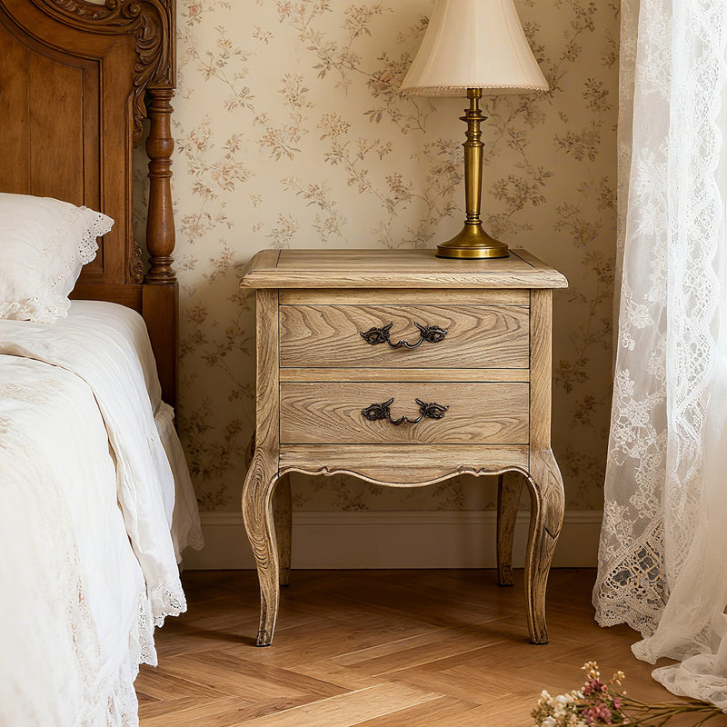 French Provincial Provence 2 Drawer Bedside Lamp Table