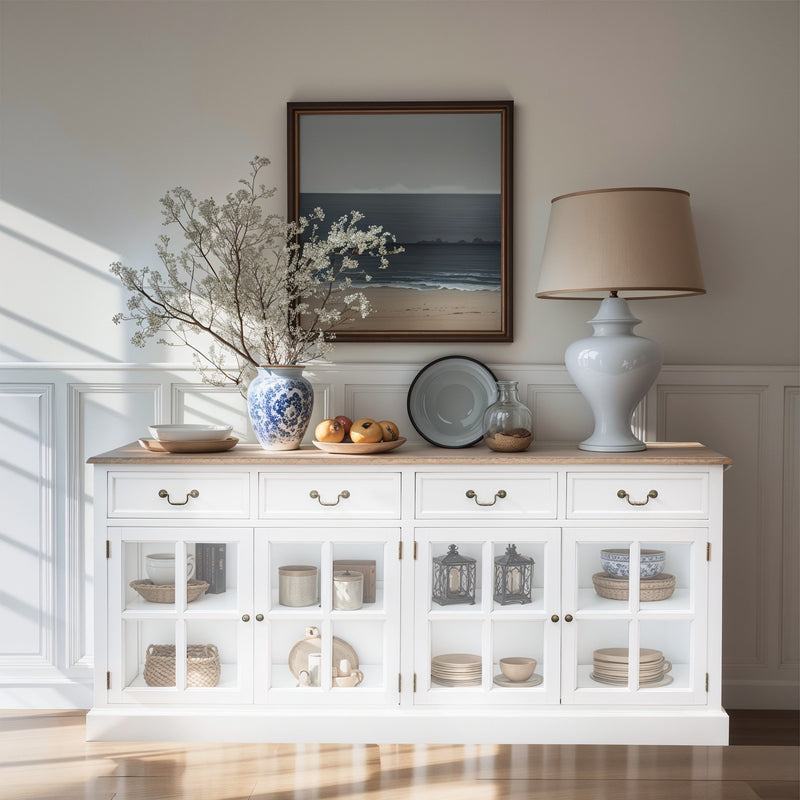 Hamptons Sorrento 4 Glass Door Sideboard Buffet