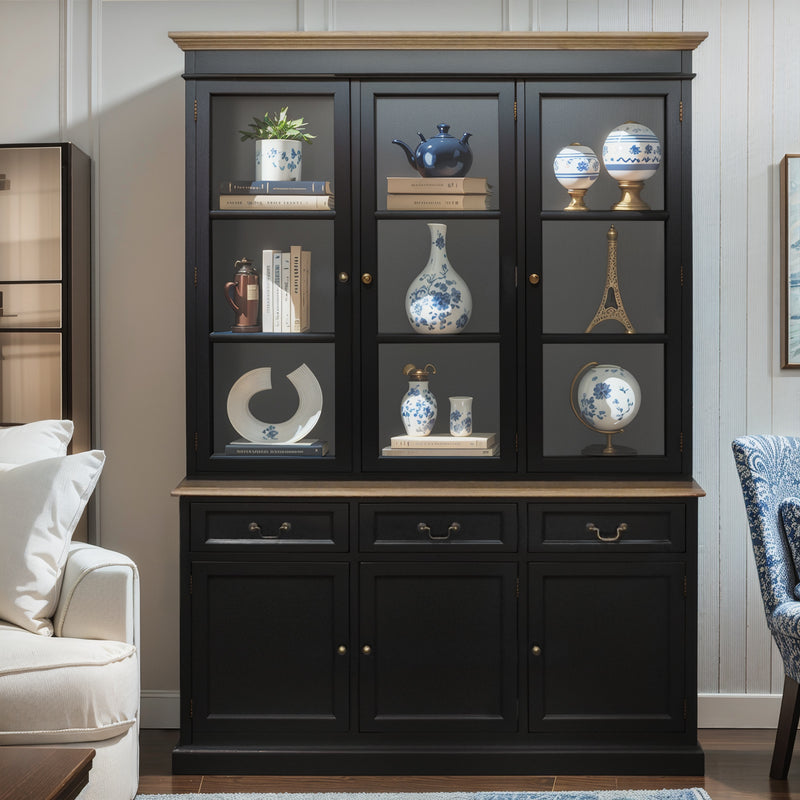 Hamptons Sorrento Buffet and Hutch Glass Display Bookcase