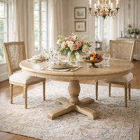 New England Hamptons Round Dining Table with Dentil Molding in Natural Ash Pedestal Base 150cm-190cm