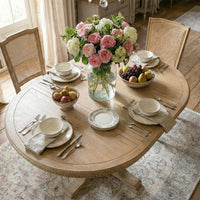 New England Hamptons Round Dining Table with Dentil Molding in Natural Ash Pedestal Base 150cm-190cm