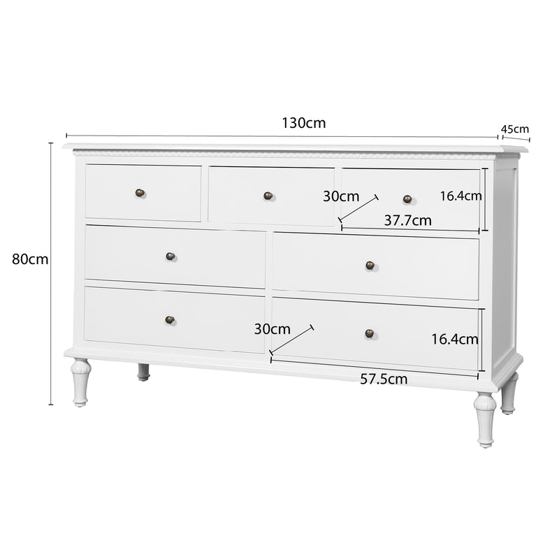 Hamptons Heritage 7 -Drawer Tallboy Dresser with Classic Turned Legs and Dentil Molding Design