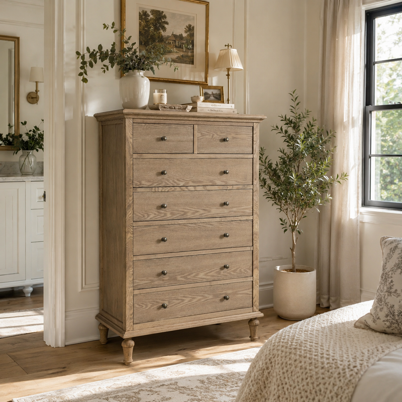 Hamptons Heritage   7 -Drawer Tallboy Dresser with Classic Turned Legs