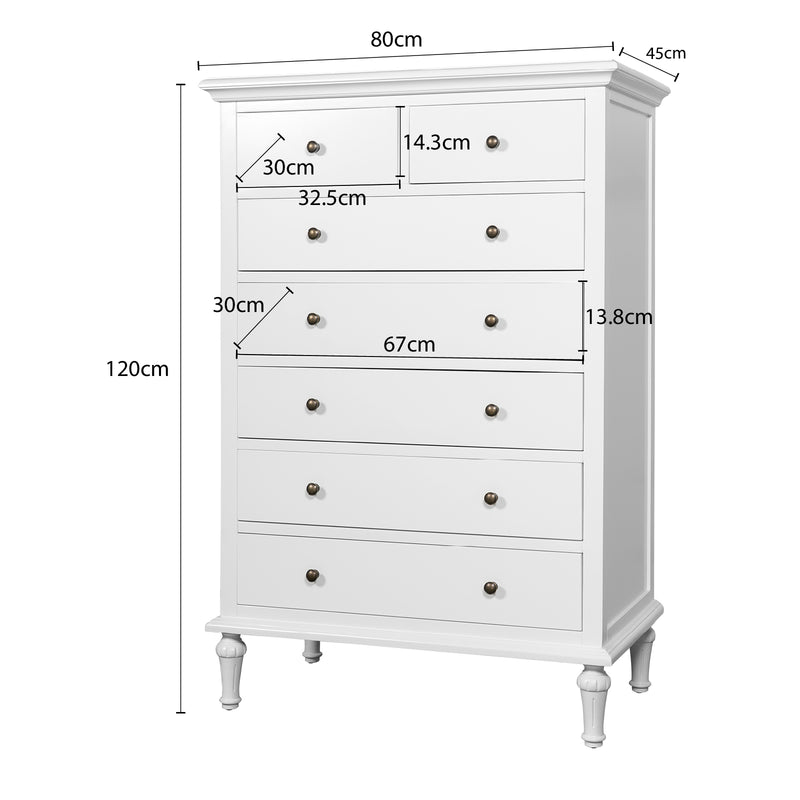 Hamptons Heritage / Providence  7 -Drawer Tallboy Dresser with Classic Turned Legs