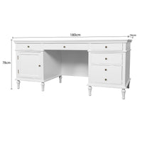 New England Hamptons Executive Desk with Dentil Moulding & Turned Legs – 6 Drawer 1 cupboard Pedestal Study Desk