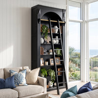 Hamptons Heritage Open Library Arched Extendable Bookshelf/Bookcase with Ladder 100cm - 300cm Wide
