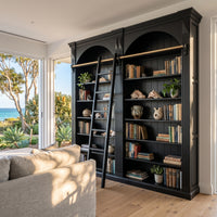Hamptons Heritage Open Library Arched Extendable Bookshelf/Bookcase with Ladder 100cm - 300cm Wide