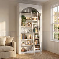 Hamptons Heritage Open Library Arched Extendable Bookshelf/Bookcase with Ladder 100cm - 300cm Wide