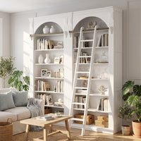 Hamptons Heritage Open Library Arched Extendable Bookshelf/Bookcase with Ladder 100cm - 300cm Wide