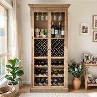 Hamptons Glass Door Display Wine Bar & Drink Cabinet with Storage, Lattice Wine Rack,Glass Holders & Bottle Trays 110cm Wide
