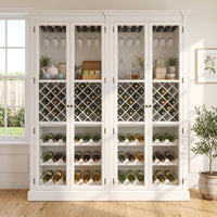 Hamptons Glass Door Display Wine Bar & Drink Cabinet with Storage, Lattice Wine Rack,Glass Holders & Bottle Trays 110cm Wide