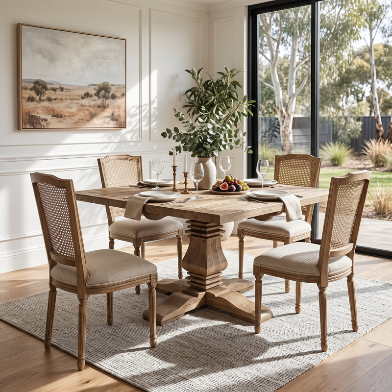 Classic Hamptons & French Provincial Ash Wood Square Pedestal Dining Table 150cm x 150cm