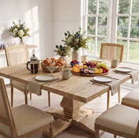 Classic Hamptons & French Provincial Ash Wood Square Pedestal Dining Table 150cm x 150cm