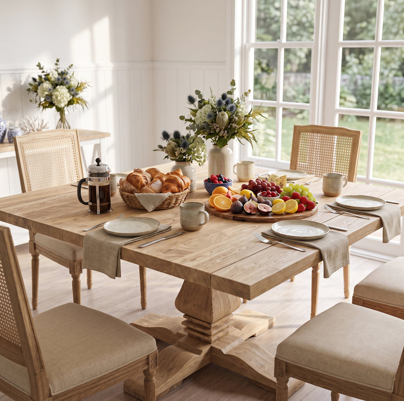 Classic Hamptons & French Provincial Ash Wood Square Pedestal Dining Table 150cm x 150cm