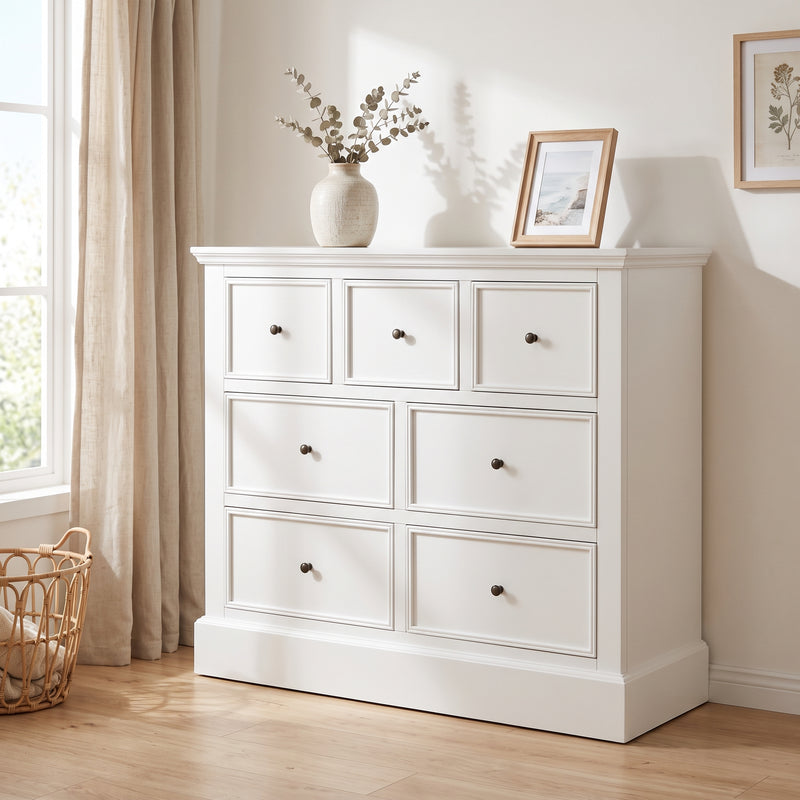 Hamptons Halifax 7 Drawer Chest Tallboy Cabinet