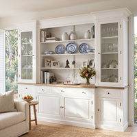 Hamptons Sorrento Buffet Sideboard Glass Hutch Open Bookcase
