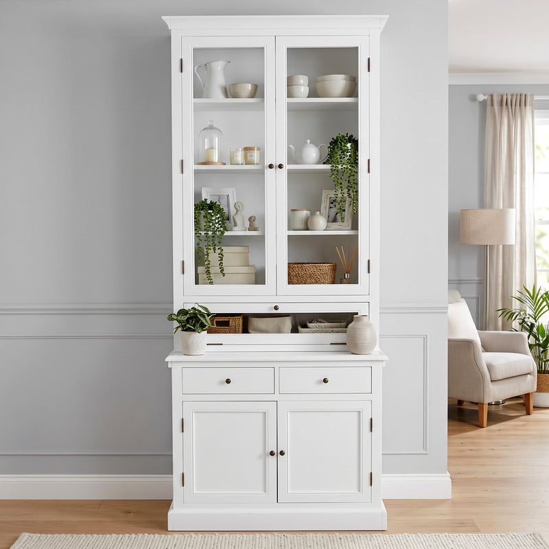 Hamptons Halifax 3 Glass Door Hutch Display Buffet Cabinet Bookcase Cupboard
