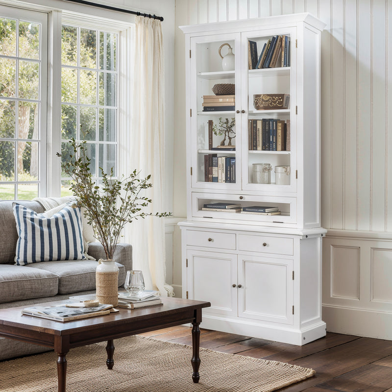 Hamptons Halifax 3 Glass Door Hutch Display Buffet Cabinet Bookcase Cupboard