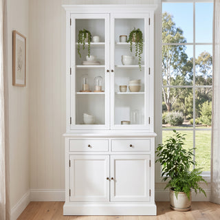 Hampton Halifax 2 Glass Door Hutch Display and Buffet Cabinet Bookcase Cupboard