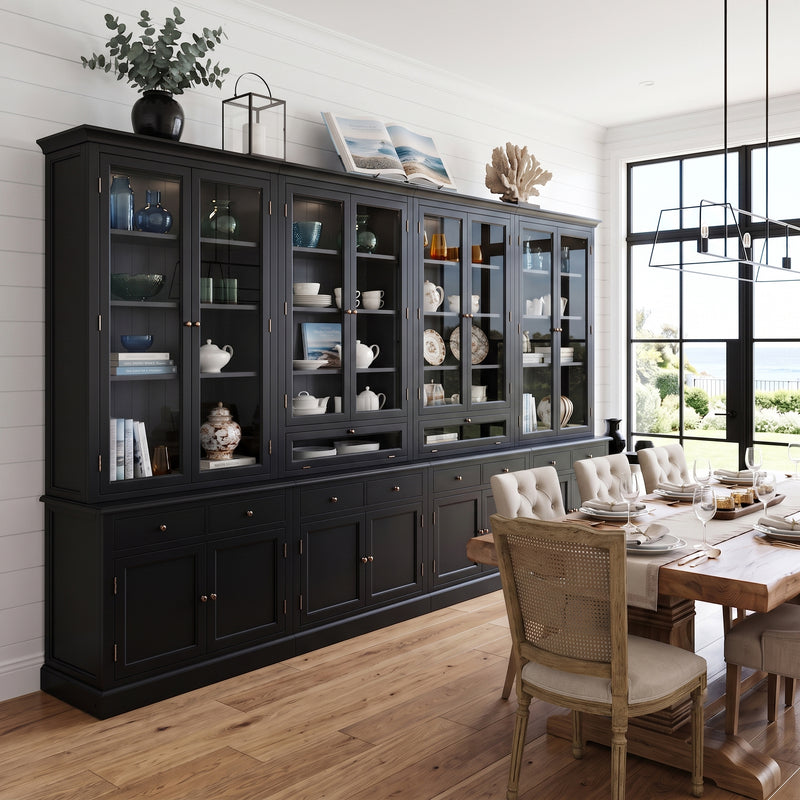 Hamptons Halifax Glass Door Hutch Modular Display Buffet Cabinet Bookcase Cupboard