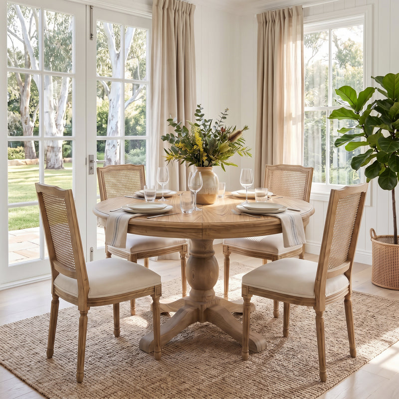 French Provincial Farmhouse 140-180cm Pedestal Extendable Round Dining Table ASH Wood