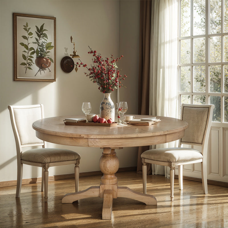 French Provincial Farmhouse 140-180cm Pedestal Extendable Round Dining Table