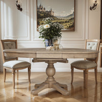 French Provincial Farmhouse 140-180cm Pedestal Extendable Round Dining Table Elm wood