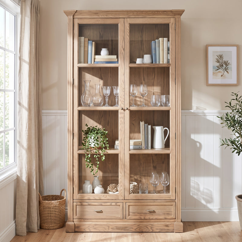 Hamptons Coastal Glass Display Cabinet Bookcase