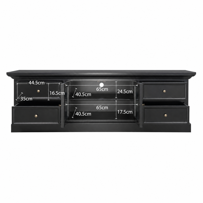 Hamptons Halifax TV Entertainment Unit with 4 Drawers Glass Doors Storage 180cm