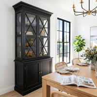 Hamptons Halifax Criss Cross Glass Door Display Hutch and Buffet Cabinet Bookcase