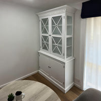 Hamptons Halifax Criss Cross Glass Door Display Hutch and Buffet Cabinet Bookcase