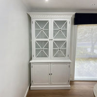 Hamptons Halifax Criss Cross Glass Door Display Hutch and Buffet Cabinet Bookcase