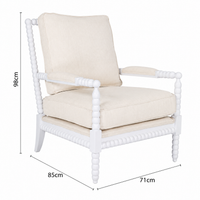 Hamptons Coastal Solid Timber Bobbin Linen Armchair with Removable Cushions