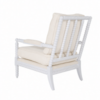 Hamptons Coastal Solid Timber Bobbin Linen Armchair with Removable Cushions