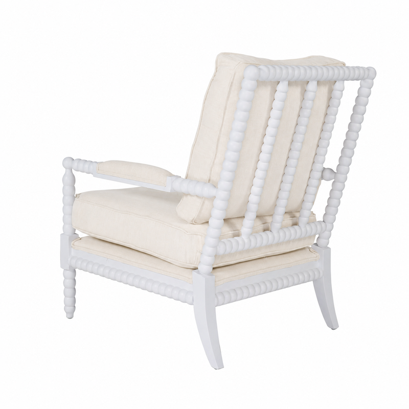 Hamptons Coastal Solid Timber Bobbin Linen Armchair with Removable Cushions