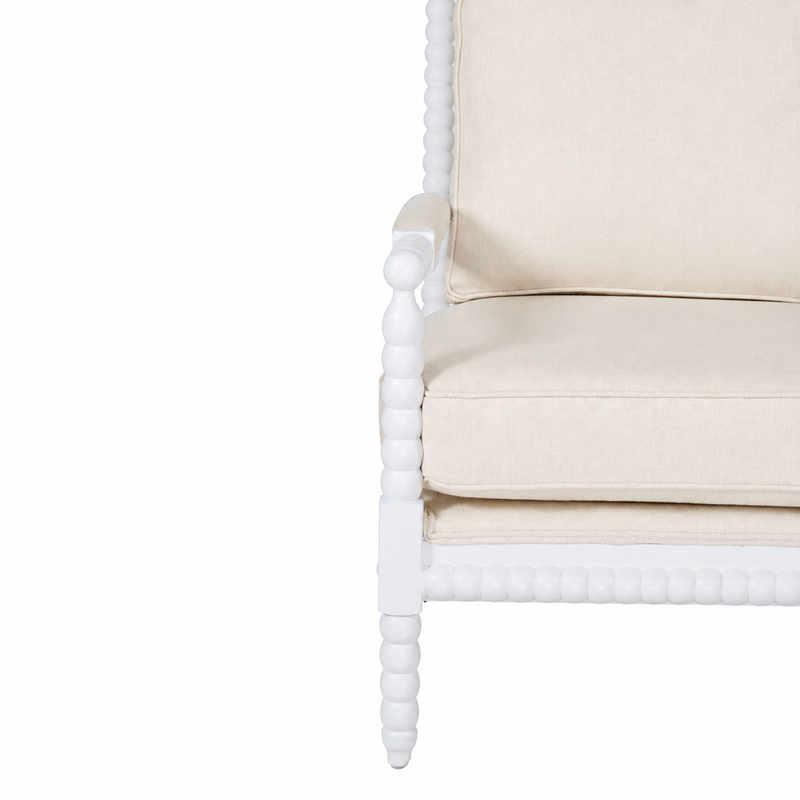 Hamptons Coastal Solid Timber Bobbin Linen Armchair with Removable Cushions