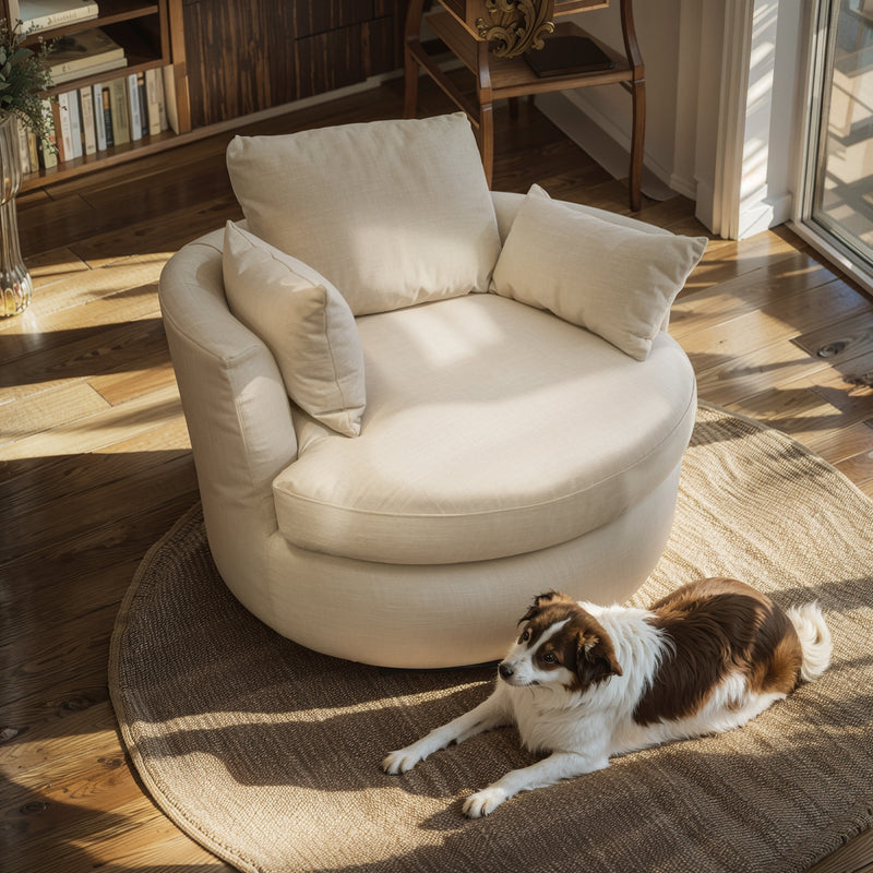 Contemporary Modern Austin Swivel Linen Snuggle Armchair