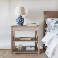 Hamptons Coastal Cross 1 Drawer Bedside Table with Shelf